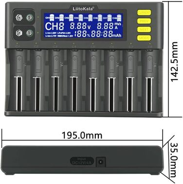 Зарядний пристрій для акумуляторів 18650, LiitoKala LII-S8 8-секційний зарядний пристрій 9V з РК-дисплеєм, зарядний пристрій для Li-Ion LiFePO4 NI-MH NI-Cd AA AAA C 21700 26650 13650 16340 18700 RCR123