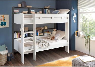 Сучасне ліжко-горище зі сходами та двома поверхнями для лежання 90 x 200 см - Компактне дитяче двоярусне ліжко білого/антрацитовог