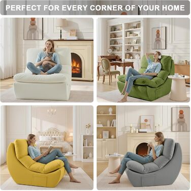 Крісло-мішок, крісло для читання, крісло-мішок, 1-місний диван з піни з ефектом пам&39яті, диван-лінивець, розкладний диван для читання, для сну у вітальні та спальні, складання не потрібне, жовтий