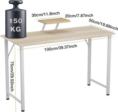 Письмовий стіл з полицею для монітора, комп&39ютерний стіл зі знімним кронштейном для регулювання висоти, стіл для ПК, комп&39ютерний стіл, офісний стіл, робочий стіл, дубове покриття, 100x50x75 см