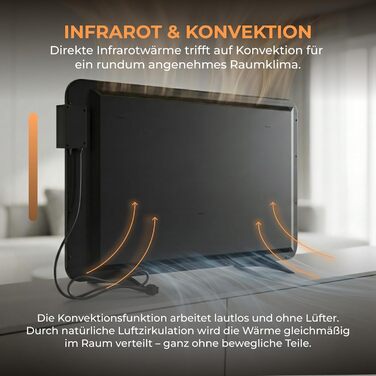Гібридний інфрачервоний обігрівач BR Bringer потужністю 2000 Вт з конвекцією - розумний термостат, Wi-Fi та додаток - для настінного монтажу або як окремостоячий пристрій для кімнат площею до 30 м - енергозбереження - німецький якісний бренд (білий) Білий
