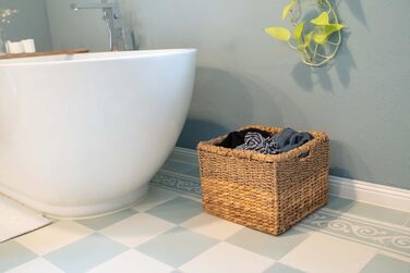 Плетений кошик для зберігання з водяного гіацинта та морської трави, прямокутний - квадратний кошик з полицями - Kallax/Expedit - Д 34 см, , натуральний