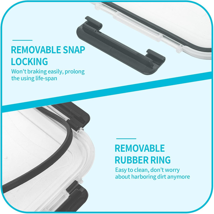 Скляні контейнери для зберігання продуктів Skroam, 20 шт. , 640 мл 10 контейнерів 10 кришок - Контейнери для приготування їжі - Прозорі кришки - для домашньої кухні або ресторану, сірі