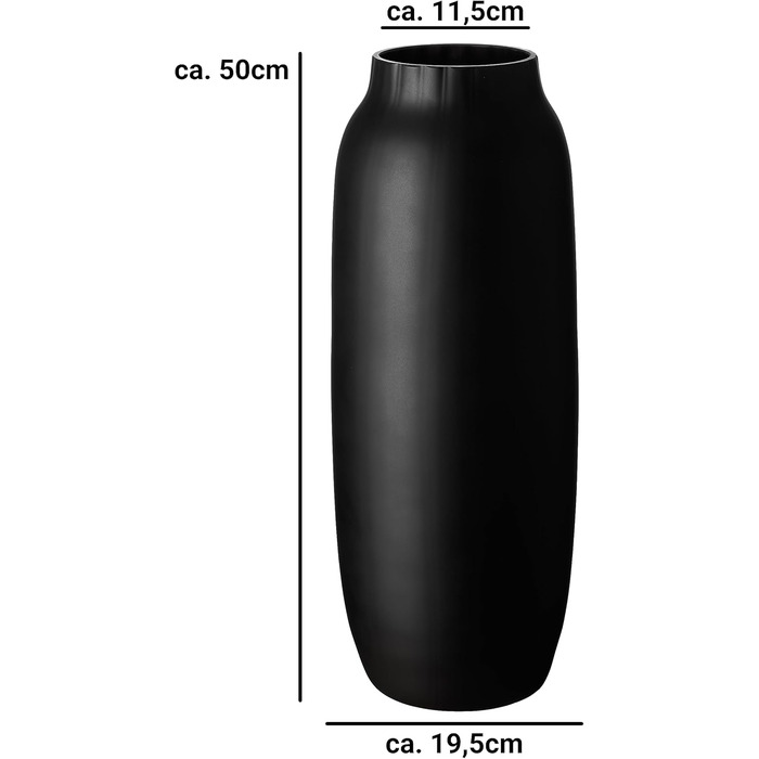 Підлогова ваза Giessle висотою 50 см велика скляна ваза XL для трави пампаси (матово-чорна)