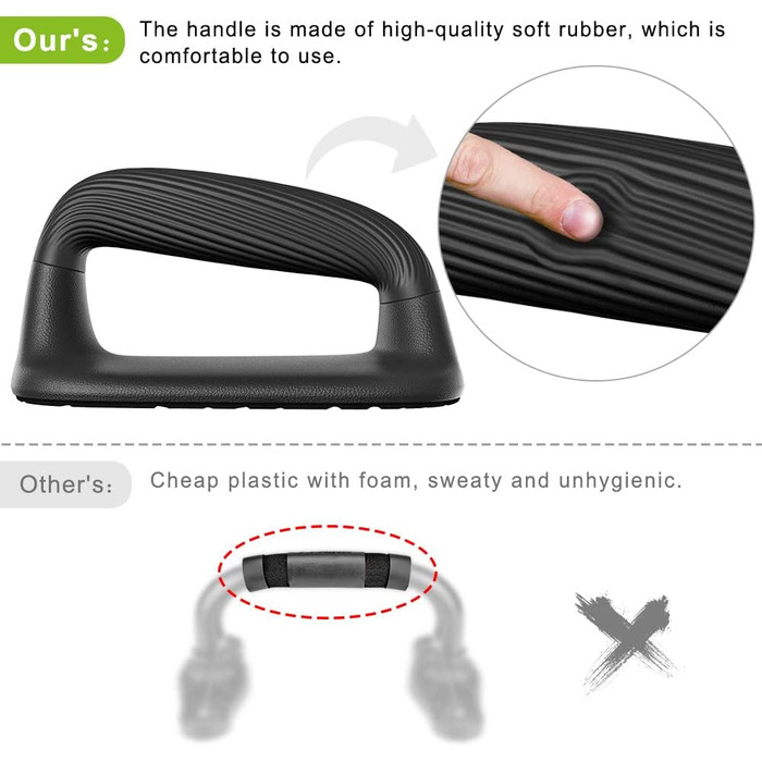 Ручки для віджимань Kipika, перекладина для віджимань з м&39якого пластику, протиковзка підкладка знизу, силове обладнання для тренування м&39язів, комплект з 2 шт. чорного кольору