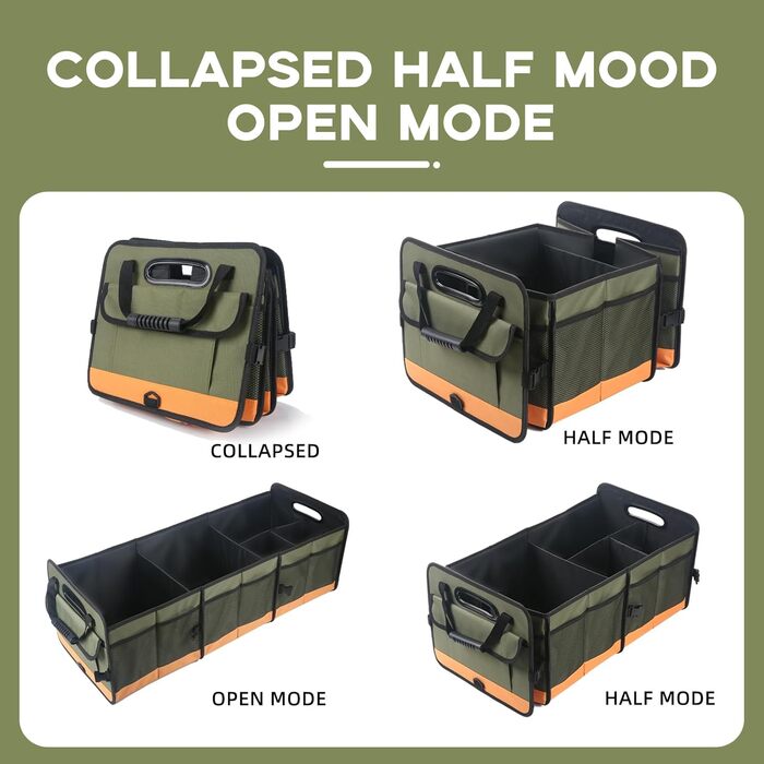 Органайзер для багажника авто, міцний органайзер для зберігання з антиковзним покриттям, об'єм 95 л, вантажний органайзер для позашляховиків, пікапів, седанів, водонепроникний, портативний, зелено-помаранчевий