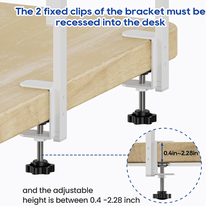 Високоякісна промислова настільна полиця для труб 40 см із 2 ярусами, міцний органайзер для подовження столу, сучасна настільна полиця (біла) з дерева