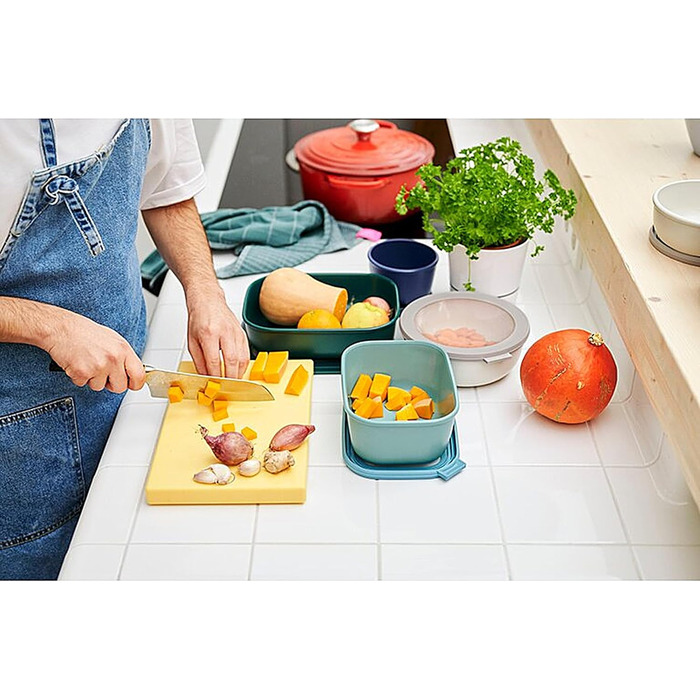 Кругла прямокутна миска Mepal Multi Bowl - Посуд для мікрохвильової печі - Підходить як герметична коробка для зберігання в холодильнику, посуді для мікрохвильової печі та як контейнер для зберігання продуктів - 3000 мл - Північна шавлія