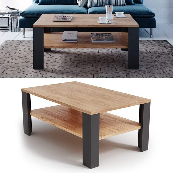 Журнальний столик Vicco, журнальний столик з полицею, антрацит/пісочний дуб, 100 x 60 см