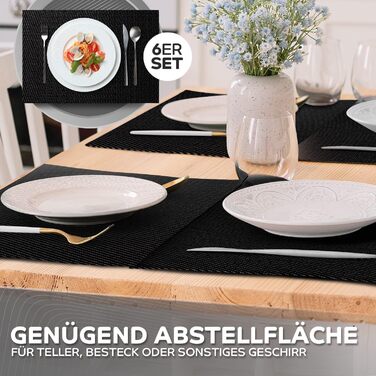 Набір з 6 килимків чорний - 44x32см - Килимки, що миються з ПВХ - Термостійкий килимок для столу - Килимок - Килимок для столу чор