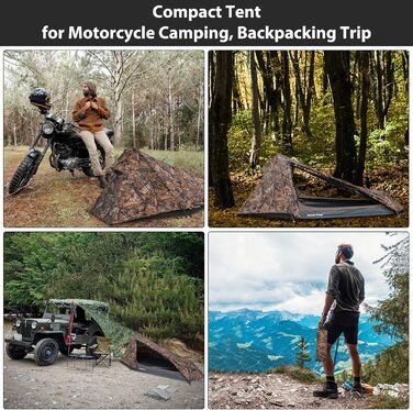 Намет-бівак GEERTOP на 1 особу, бівак-мішок, трекінговий намет, кемпінговий намет, міні-пакет, легкий, на 3-4 сезони для кемпінгу, походів, подорожей та скелелазіння на свіжому повітрі, реалістичний камуфляж, на 1 особу