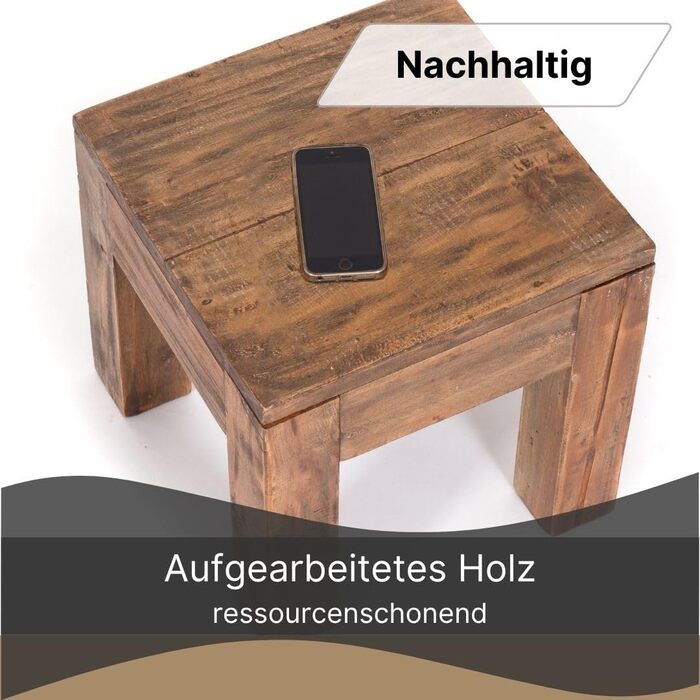 ДИЗАЙНЕРСЬКИЙ ЖУРНАЛЬНИЙ СТОЛИК Квадрат 30 Перероблена деревина, масив, 30x30x30 см (ВxШxГ) Журнальний столик