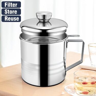 Контейнер для жиру Chihee Економія жиру для бекону з нержавіючої сталі з дрібним сітчастим ситечком 1,2 л Контейнер для олії з пилонепроникною кришкою Протиковзкий піддон для кухні для смаження Приготування їжі Зберігання жиру Масляне ситечко