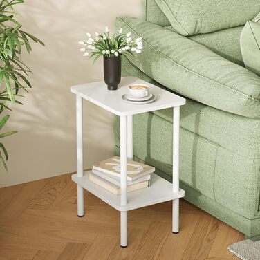 Дерев&39яний приставний столик APICIZON, 2-ярусний приставний столик, білий, вузька тумбочка, 40x30x52 см, маленькі приставні столики з місцем для зберігання, вузькі приставні столики для вітальні, спальні, балкону, 40x30x52 см, білий
