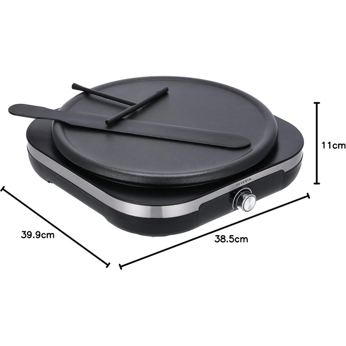 Млинниця для солодких млинців і солоних галет, Млинниця зі знімною пластиною для гриля XXL (38 см), приблизно 1 500 Вт, нержавіюча сталь матова/чорна, CM 2199 1,500 Вт