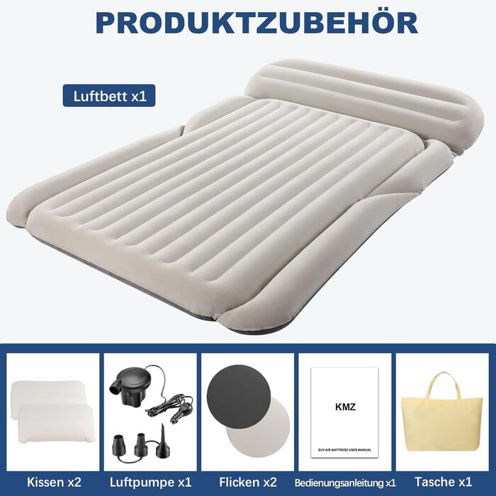 Надувний матрац KMZ SUV, товстіший двосторонній флокований кемпінговий матрац портативне мобільне спальне ліжко для автомобіля зручне надувне дорожнє ліжко з електричним повітряним насосом та 2 подушками