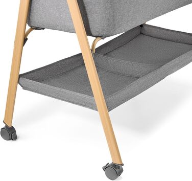 Дитяче ліжечко Moby-System Mili Дорожнє ліжечко 06 місяців, Складане з матрацом, Сітчасті боковини, Місце для зберігання, Колеса з гальмом, Легке та стійке, Сірого кольору, Для новонароджених, Приліжкове ліжечко без свердління, Макс. 9 кг.