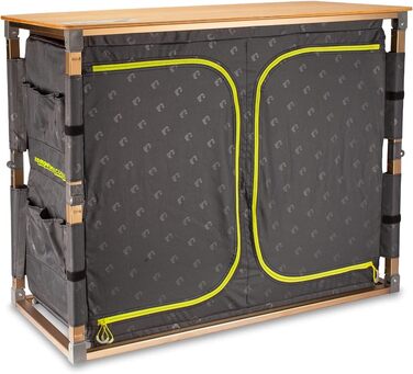 Кемпінгова шафа Zempire Design XXL з натуральним та стійким до атмосферних впливів бамбуковим верхом, повністю складна та надзвичайно міцна, 4 великі відділення для зберігання