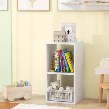 Книжкова полиця COSTWAY з 2 відділеннями, кубічна полиця, окремостояча полиця, відкрита полиця, полиця для зберігання для вітальні, кабінету, офісу, сучасна, біла, 2 відділення (35 x 33 x 69,5 см)