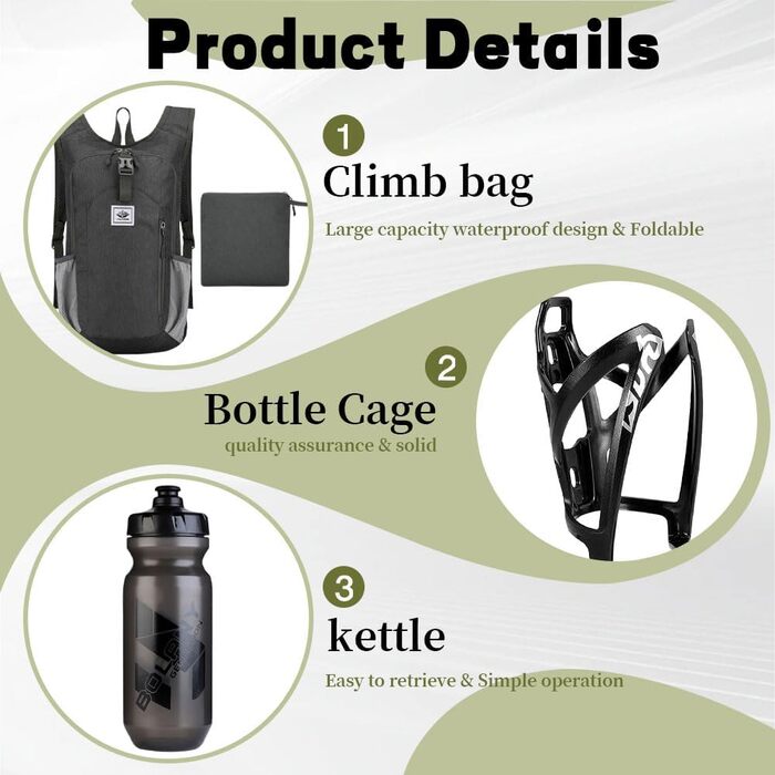 Велосипедний рюкзак-тримач, 15 л / 610 мл пляшка, Надлегкий, Текстиль, Чорний