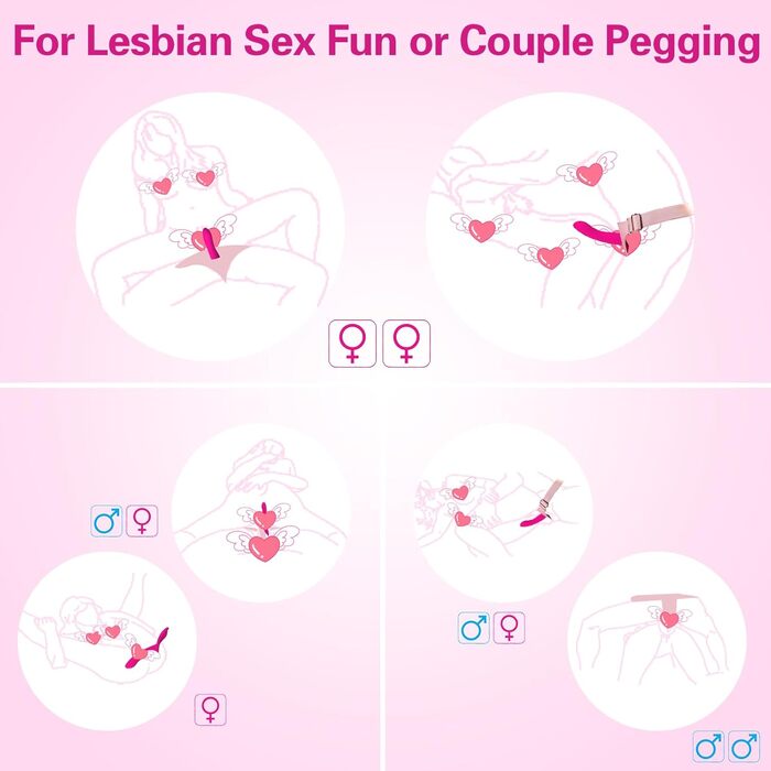 Страпон-фалоімітатори, вібраційні секс-іграшки для жінок, портативний страпон-фалоімітатор Wordone Harness з 10 подвійними режимами вібрації, вібратором для точки G та стимуляцією клітора з пультом дистанційного керування для пар та лесбіянок Rose