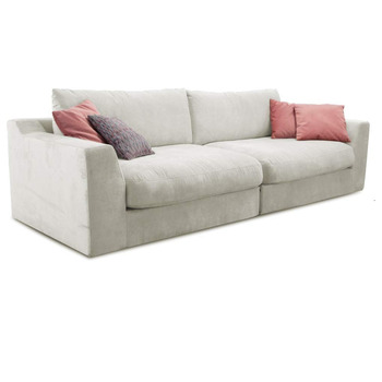 Великий диван Cavadore Fiona / Великий диван із подушками для спини у сучасному дизайні / 274x90x112 / Ткана тканина кремового кольору