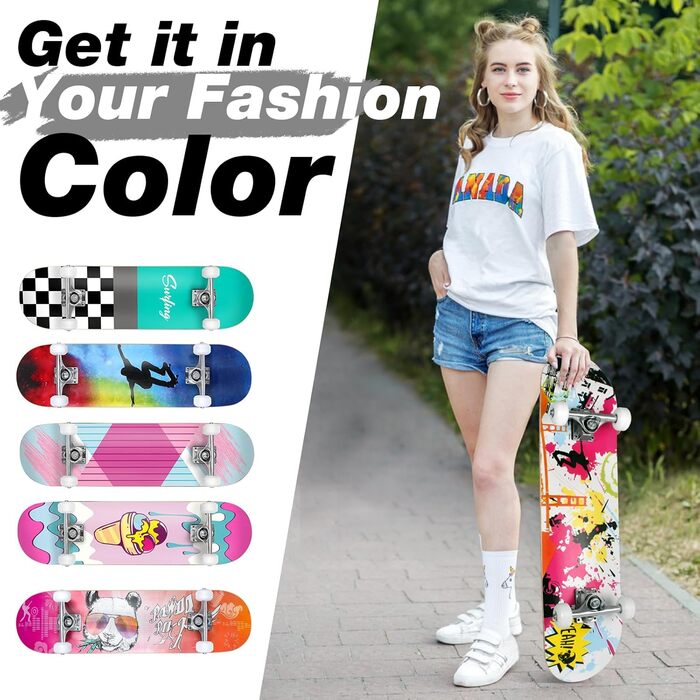 Круїзерний скейтборд 38 дюймів - повний комплект для дітей, підлітків та дорослих, 7-шарова увігнута дека з канадського клена Double Kick, універсальний T-Tool, для початківців з графіті дизайном