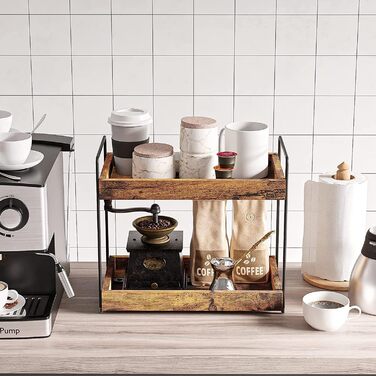 Дерев&39яна окремостояча полиця, кухонна полиця на стільницю з 2 рівнями, полиця для спецій з металевою опорою, полиця для зберігання у ванній кімнаті, тримач для спецій, підставка для спецій, органайзер, туалетний столик