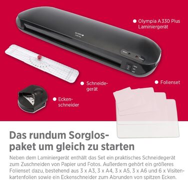 Ламінатор Olympia A 330 Plus Гаряче та холодне ламінування Ламінатор до A3 Захист від бульбашок Ламінатор Ідеально підходить для офісу, школи та домашнього офісу Ламінатор з пакетами для ламінування