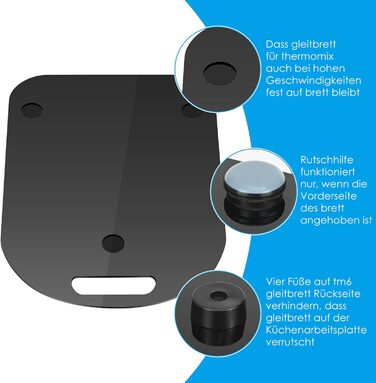 Розсувна дошка для Thermomix TM6/TM5, ковзаюча акрилова дошка без зусиль і швидкого переміщення, рулонна дошка для кухонного комбайна Thermomix Vorwerk TM6 TM5, дошка для аксесуарів (глянцевий чорний)