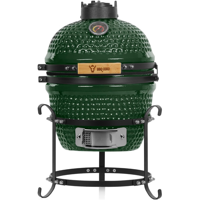 Вугільний гриль Haiiro Ø 32 см з термометром, дерев'яна ручка зелений керамічний гриль Kamado, міні-гриль на вугіллі, міні-гриль к