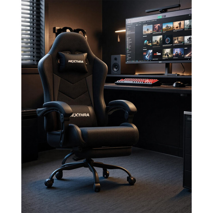 Ігрове крісло Nexthra, офісне крісло, ігрове крісло з регульованими по висоті підлокітниками, ергономічне ігрове крісло з підставкою для ніг, м&39яке ігрове крісло, кут нахилу 150, до 180 кг, чорне, регульоване