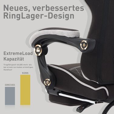 Ігрове крісло, гоночне ігрове крісло з підставкою для ніг, ергономічне ігрове крісло з підголівником, регульоване комп&39ютерне крісло, регульована висота, поперекова підтримка для домашнього офісу та ігор, чорний/сірий Nk-bg