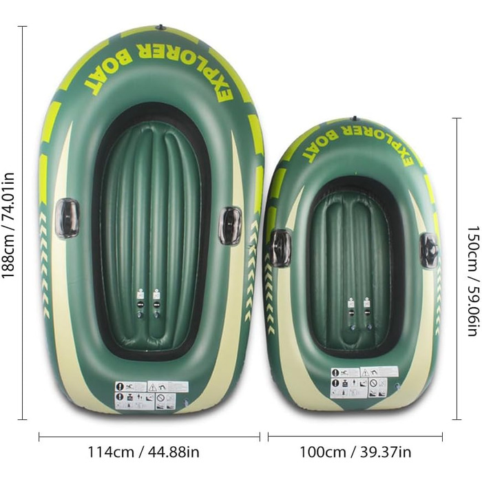 Надувний човен, рибальський човен 150x100 см, надувний для дорослих, надувний човен для 1 особи, пліт, каяк, потовщений складний портативний рибальський човен для водних видів спорту на свіжому повітрі, зелений 2-місний човен