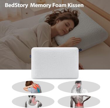 Подушка BedStory з піни з ефектом пам&39яті 60x40 см 13 см - Ергономічна подушка для підтримки шиї - Дихаюча подушка зі знімним та пральним чохлом - Подушка Visco, сертифікована Oeko-Tex, 604013 см