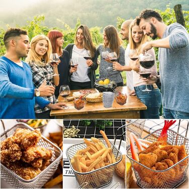 Кошик для смаження Міні-кошик для картоплі фрі з нержавіючої сталі Кошик для картоплі фрі Срібний кошик для подачі картоплі фрі з ручкою Маленький кошик для фритюрниці Кошик для смаження картоплі фрі Креветки Кільця цибулі, 12 шт.