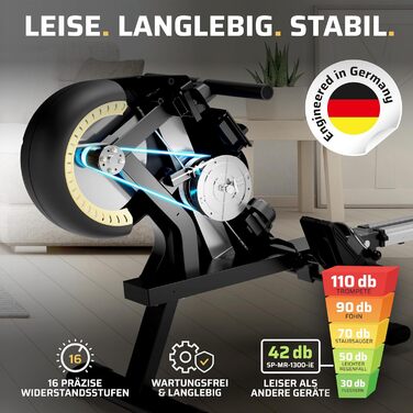 Складаний гребний тренажер SportPlus для домашнього використання - домашній тренажер з 8 рівнями опору - тиха магнітна гальмівна система, чорний/сонячний (новий дизайн)