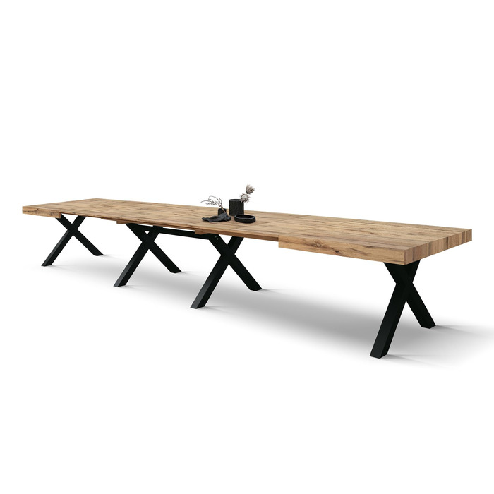 Розкладний стіл PAZZO DESIGN Roberta, стіл для вітальні, кухонний стіл, рустикальний дуб, чорні Х-подібні ніжки, від 180 до 480 см, зроблено в Італії - id2005
