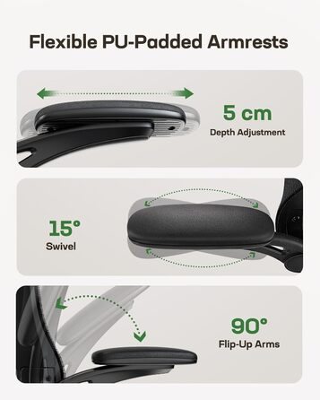 Ергономічне офісне крісло Marsail з регульованою поперековою опорою, підголівником та підлокітниками, регулюванням висоти та функцією гойдання, чорне
