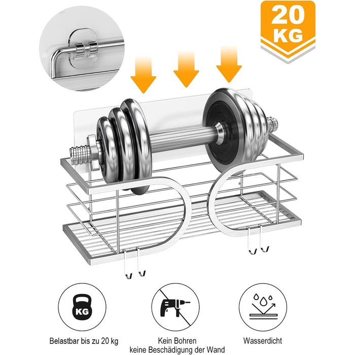 Полиця для душу без свердління, нержавіюча сталь 304, велика місткість, стійка до іржі, 2 шт. - сріблястий