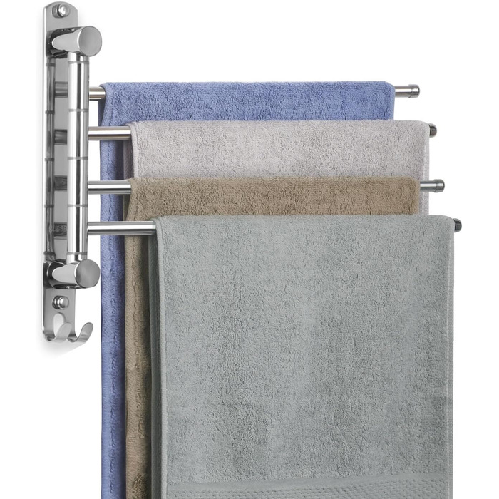 Рушникосушка JSVER з нержавіючої сталі 40 см, поворот на 180 з 4-ма поворотними ручками з гачками, що економить простір для ванної