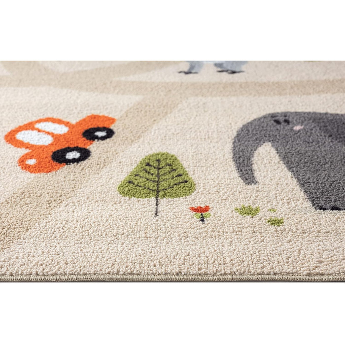 Килим Happy Life дитяча кімната, дитячий килим, ігровий килим, вуличний килим, вулиця, джунглі, тварини, машина, бежевий, 80 х 150