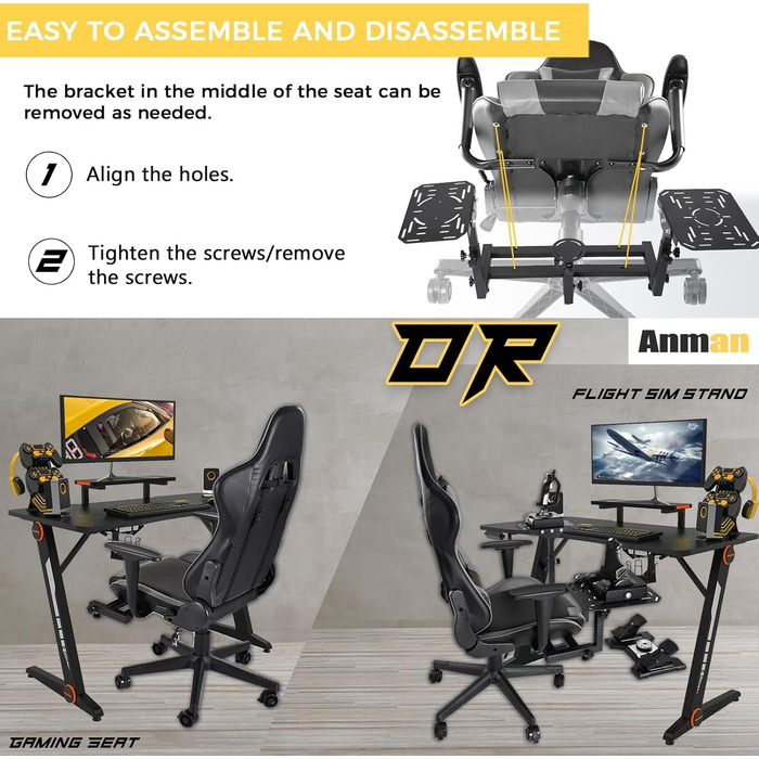 Крісло-кріплення для симулятора польоту Anman, багатофункціональне гоночне крісло, сумісне з важелем та дросельною заслінкою Airbus A10C, рокером та дросельною заслінкою, багатосценне застосування, джойстик та педаль дросельної заслінки не входять до комп