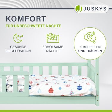 Дитяче ліжко Juskys Marli 80 x 160 см із захистом від випадіння, рейковим каркасом і дахом - дитяче ліжко для дому з масиву дерева