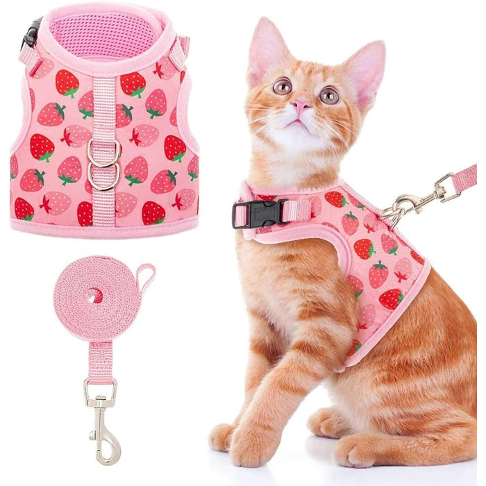 Шлейка для котів BINPET, повідець для котів, шлейка для котів з повідцем, що захищає від втечі, регульована шлейка для котів, дихаюча, з смугами