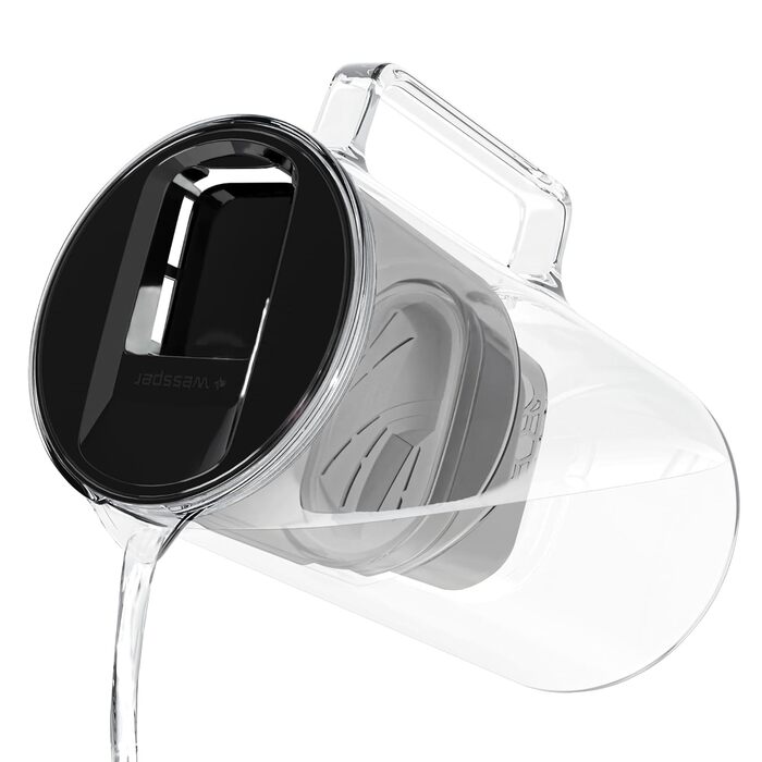 Скляний глечик для фільтра води Wessper 3л, заміна картриджів для Dafi Unimax Aquaphor A5 BRITA Maxtra PHILIPS AWP212/10, включаючи 1 картридж для фільтра для води, зменшує вапняний наліт і хлор, чорний