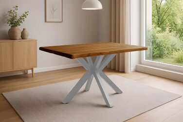Обідній стіл SAM Harley 120 x 80 см Масив акації Медовий колір З натуральним краєм Срібна металева основа-павук Легкий у догляді стіл з натуральним краєм/Обідній стіл/Кухонний стіл 120 x 80 см Медовий/Срібний