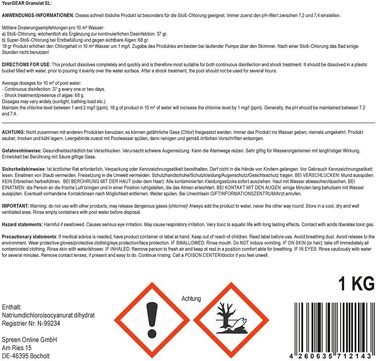 Хлорні гранули yourGEAR SL - 56 активного хлору, швидкорозчинні, ефективні проти водоростей, бактерій, грибків і вірусів в контейн