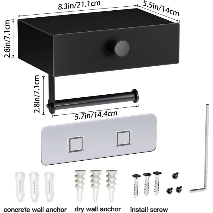 Тримач для туалетного рулону Без свердління, тримач для туалетного рулону З ящиком для вологих серветок Тримач для туалетного руло