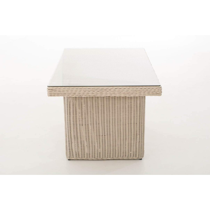 Садовий обідній стіл CLP з поліратангу FISOLO приблизно 79 x 138 см Висота 67 см Скляна стільниця безпечне скло 5 мм товщина ротанга 5 мм, колір перлинно-білий